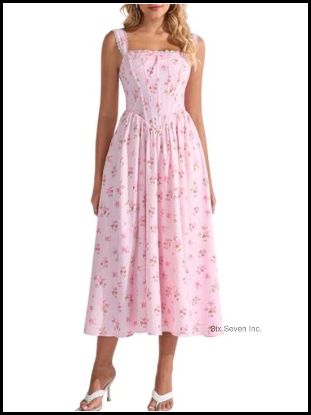 Women's Floral Lace Corset Midi A-Line Lace Up Dress Wedding Guest